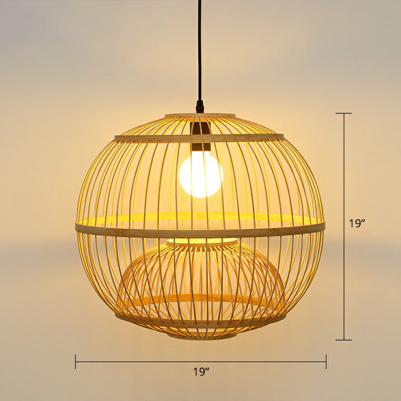 Handcrafted Bamboo Cage Pendant Light for Dining Room - Asian Inspired Design