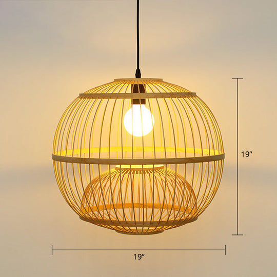 Handcrafted Bamboo Cage Pendant Light for Dining Room - Asian Inspired Design