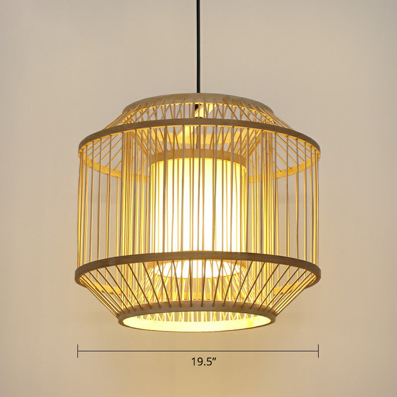 Handcrafted Bamboo Cage Pendant Light for Dining Room - Asian Inspired Design