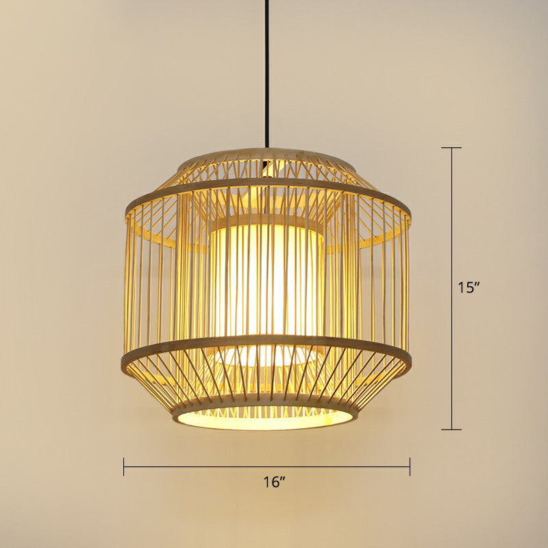 Handcrafted Bamboo Cage Pendant Light for Dining Room - Asian Inspired Design