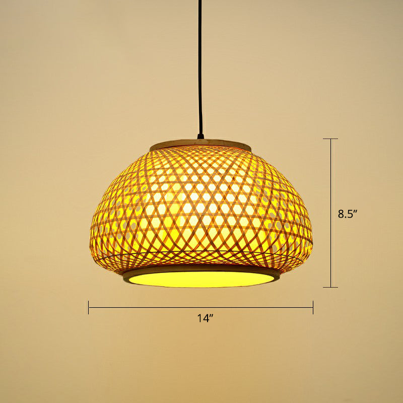 Handcrafted Bamboo Pendant Light For Dining Room - Asian Style Wood / Small Dome