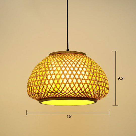 Handcrafted Bamboo Pendant Light For Dining Room - Asian Style Wood / Large Dome