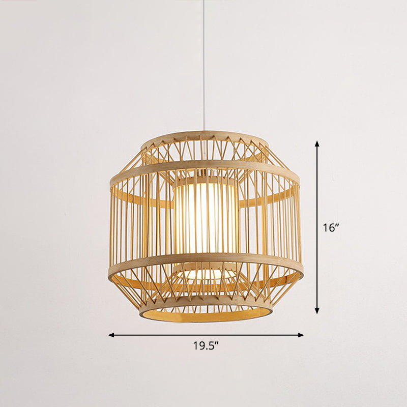 Modern Bamboo Hanging Pendant Light - Elegant Single Restaurant Ceiling Lamp in Wood