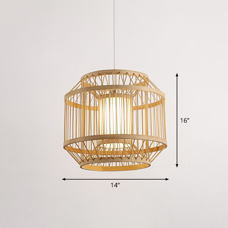 Modern Bamboo Hanging Pendant Light - Elegant Single Restaurant Ceiling Lamp in Wood