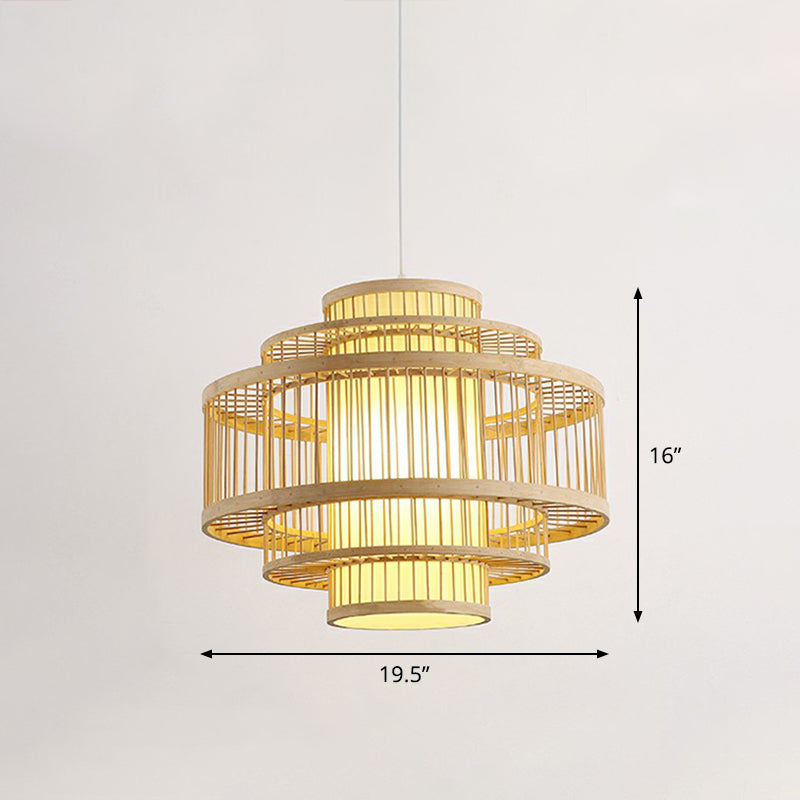 Modern Bamboo Hanging Pendant Light - Elegant Single Restaurant Ceiling Lamp in Wood