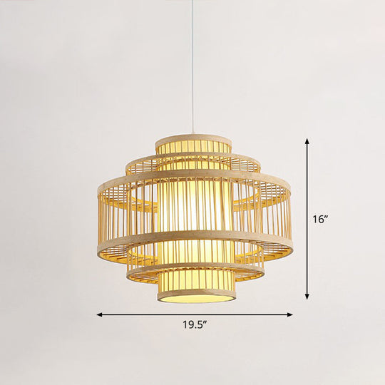 Modern Bamboo Pendant Light With 3 Shades - Stylish Hanging Lamp For Restaurants And Ceilings Wood /