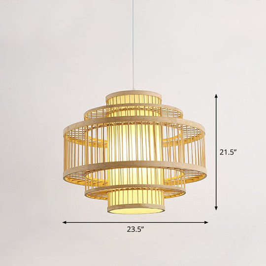 Modern Bamboo Hanging Pendant Light - Elegant Single Restaurant Ceiling Lamp in Wood