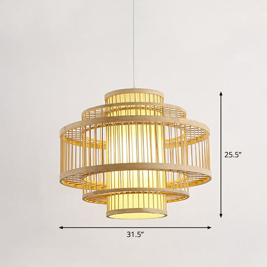 Modern Bamboo Hanging Pendant Light - Elegant Single Restaurant Ceiling Lamp in Wood