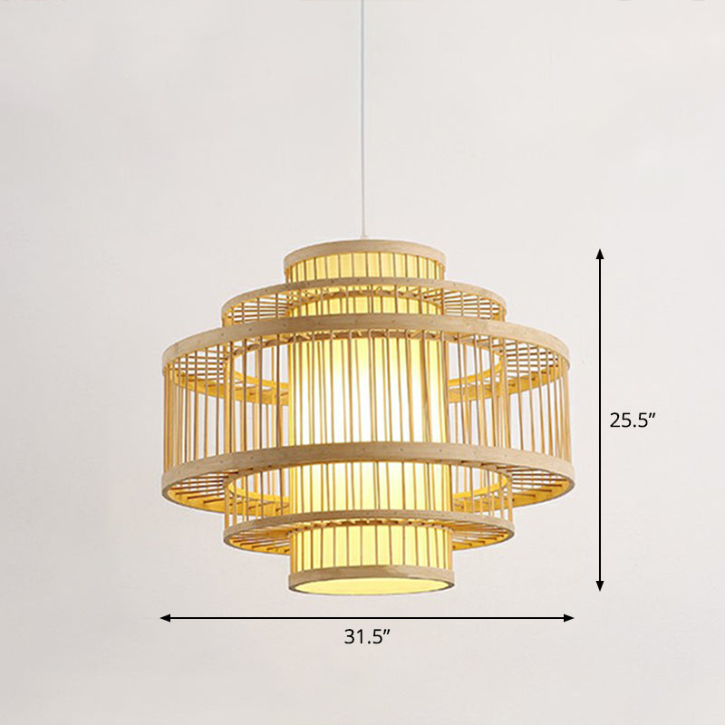 Modern Bamboo Pendant Light With 3 Shades - Stylish Hanging Lamp For Restaurants And Ceilings Wood /