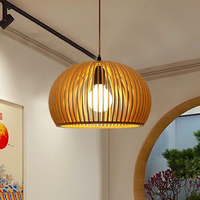 Bamboo Hanging Light Fixture - Handcrafted Asian Wood Suspension Lamp For Tea Room / Semicircle