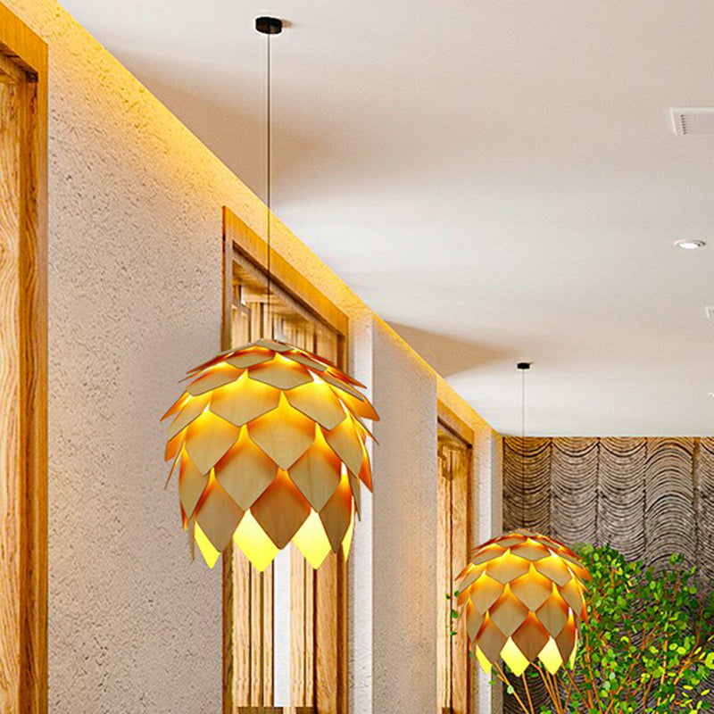 Bamboo Hanging Light Fixture - Handcrafted Asian Wood Suspension Lamp For Tea Room / Branch