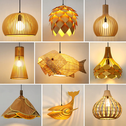 Bamboo Hanging Lamp: Handcrafted Asian Style with 1 Bulb for Tea Room