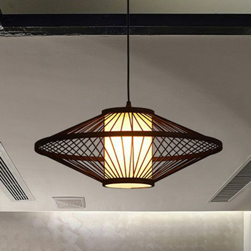 Bamboo Pendant Light - Chinese Style Suspension 1-Light Coffee Cage Fixture / Rugby