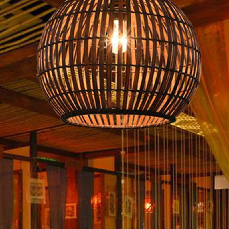 Bamboo Pendant Light - Chinese Style Suspension 1-Light Coffee Cage Fixture / Globe