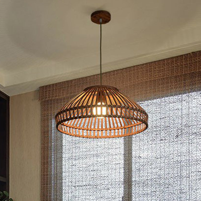 Bamboo Pendant Light - Chinese Style Suspension 1-Light Coffee Cage Fixture / Round