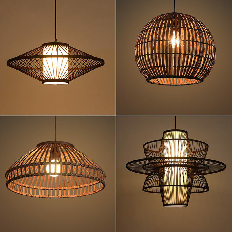 Bamboo Pendant Light: Chinese Style Coffee Cage Suspension, 1-Light Fixture