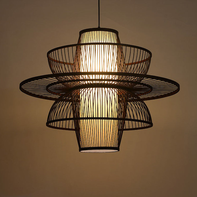 Bamboo Pendant Light: Chinese Style Coffee Cage Suspension, 1-Light Fixture