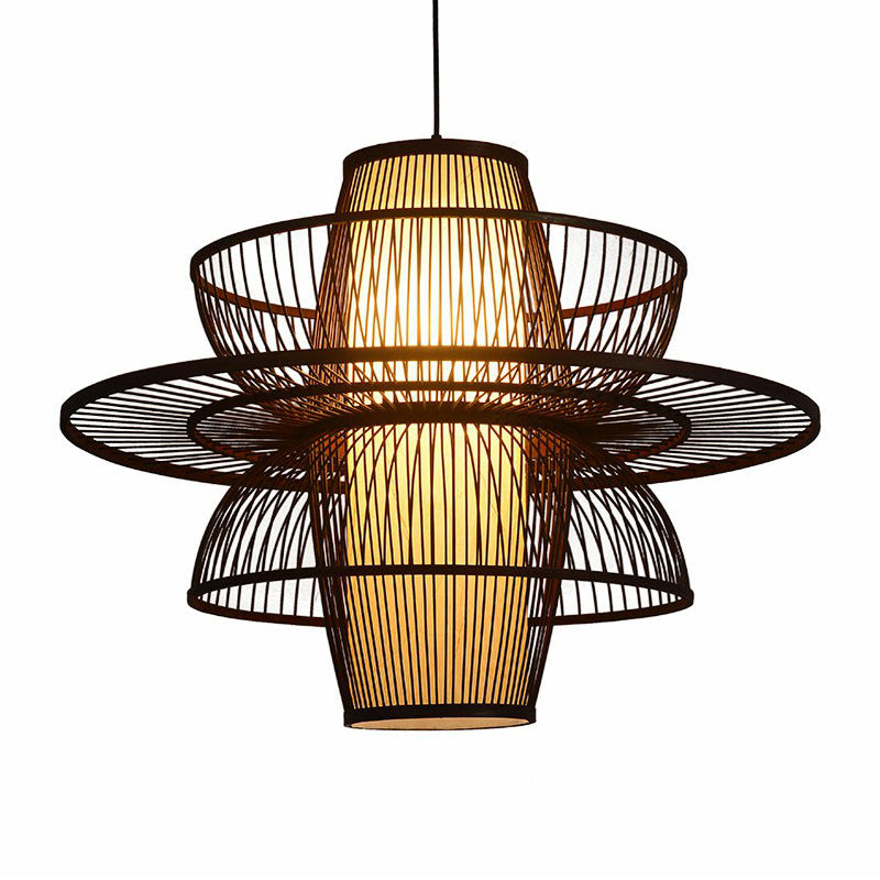 Bamboo Pendant Light: Chinese Style Coffee Cage Suspension, 1-Light Fixture