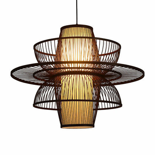 Bamboo Pendant Light: Chinese Style Coffee Cage Suspension, 1-Light Fixture