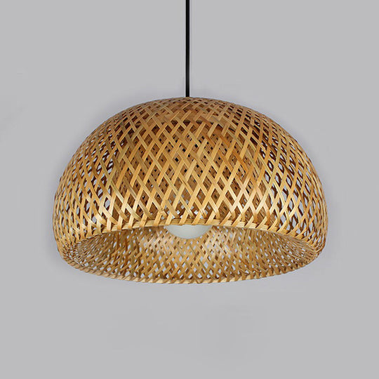 Simplicity Bamboo Dome Ceiling Pendant Light - 2-Layered Single-Bulb Tea Room Lamp In Wood / 12