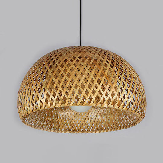 Simplicity Bamboo Dome Ceiling Pendant Light - 2-Layered Single-Bulb Tea Room Lamp In Wood / 18