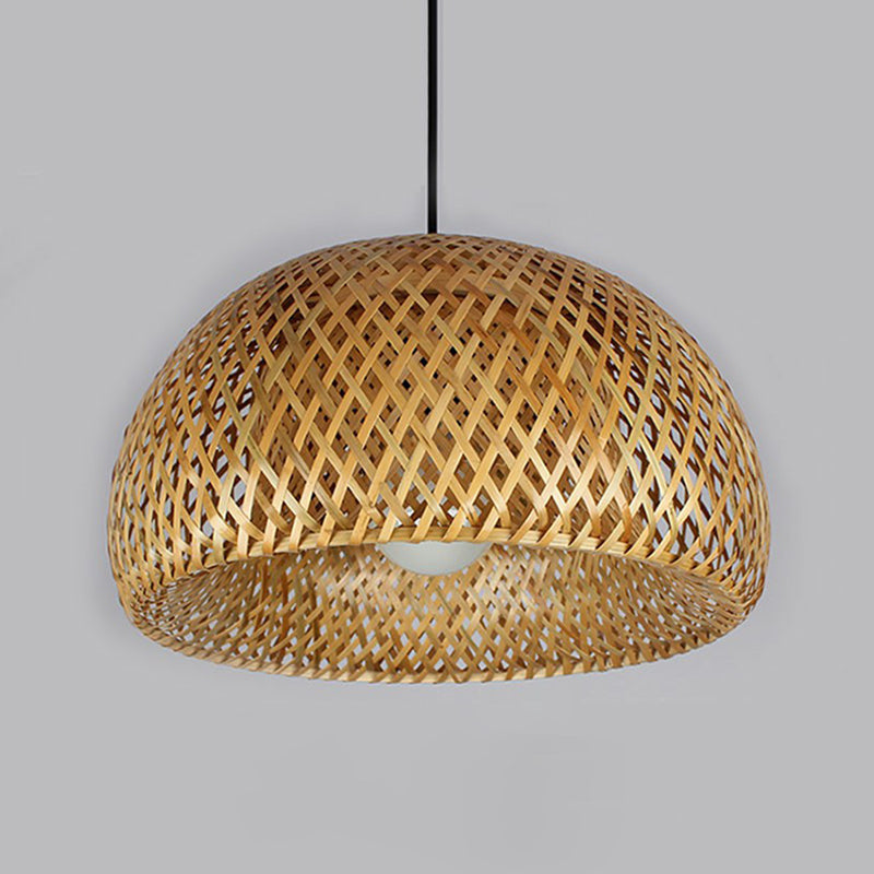 Simplicity Bamboo Dome Ceiling Pendant Light - 2-Layered Single-Bulb Tea Room Lamp In Wood / 15