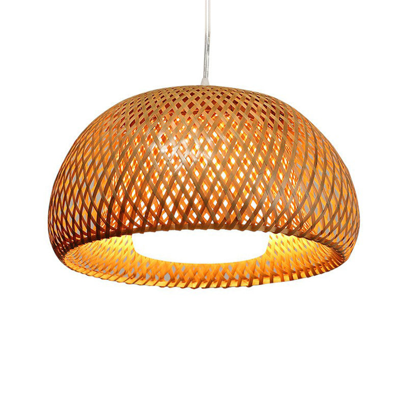 Simplicity Bamboo Dome Ceiling Pendant Light - 2-Layered Single-Bulb Tea Room Lamp In Wood