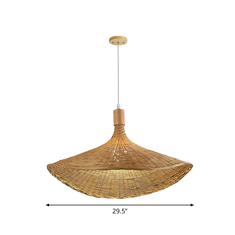 Asian Bamboo Hat Pendant Light Fixture - 1-Light Wood Hanging Lamp For Tearoom / 29.5