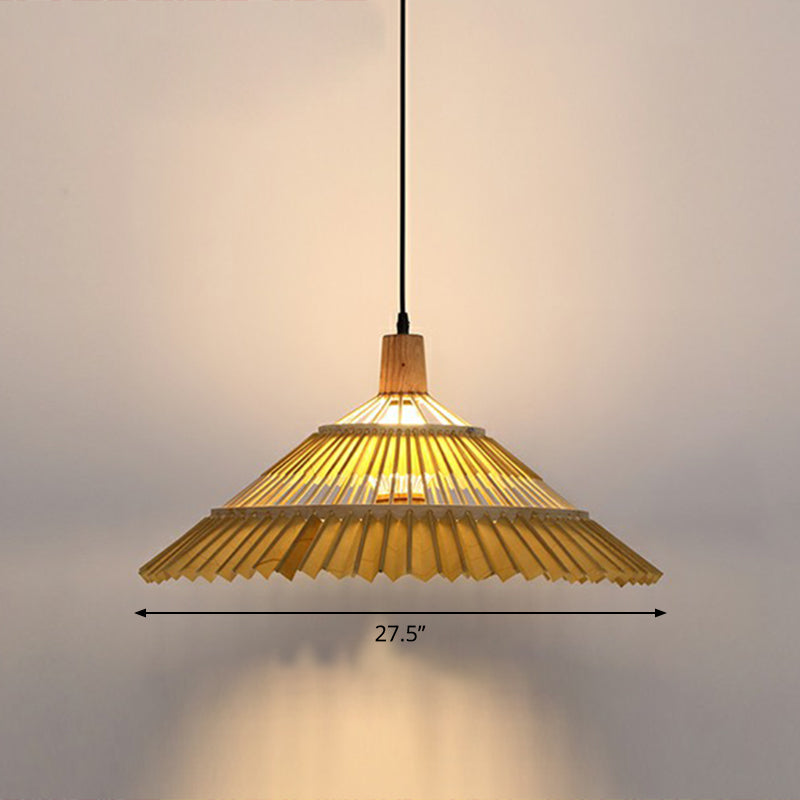 Bamboo Chinoiserie Pendant Light - Elegant 1-Head Suspension Fixture For Restaurants Wood / 27.5