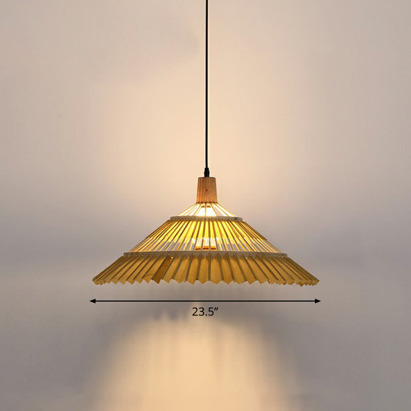 Bamboo Chinoiserie Pendant Light - Elegant 1-Head Suspension Fixture For Restaurants Wood / 23.5