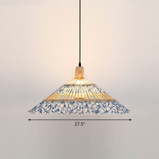 Bamboo Chinoiserie Pendant Light - Elegant 1-Head Suspension Fixture For Restaurants Blue / 27.5