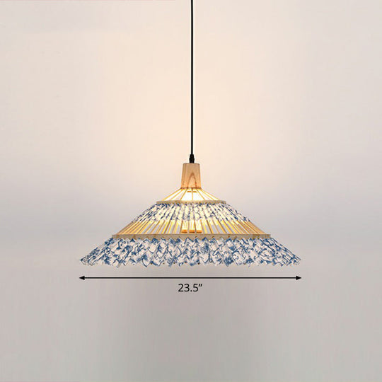 Bamboo Chinoiserie Pendant Light - Elegant 1-Head Suspension Fixture For Restaurants Blue / 23.5