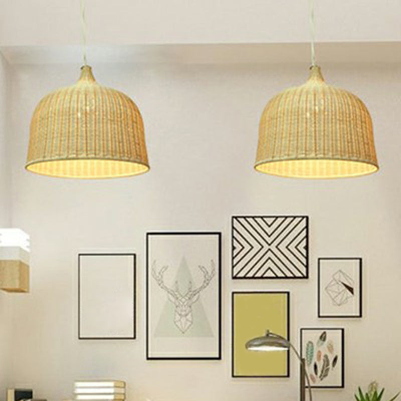 Bamboo Hanging Lamp: Modern Cloche Shape, Wood Ceiling Light for Bedroom