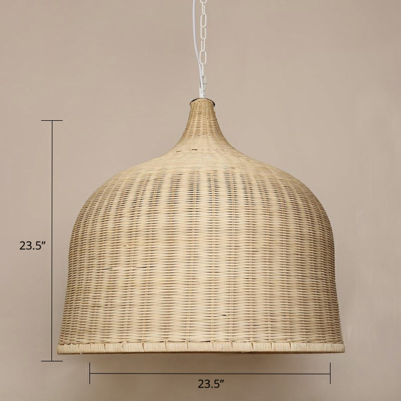 Bamboo Hanging Lamp: Modern Cloche Shape, Wood Ceiling Light for Bedroom