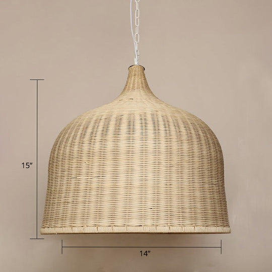 Bamboo Hanging Lamp: Modern Cloche Shape, Wood Ceiling Light for Bedroom