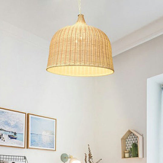 Bamboo Hanging Lamp: Modern Cloche Shape, Wood Ceiling Light for Bedroom