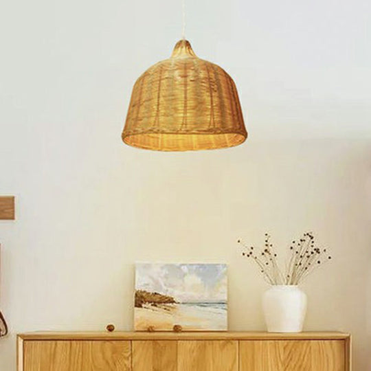 Bamboo Hanging Lamp: Modern Cloche Shape, Wood Ceiling Light for Bedroom