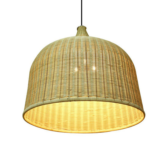 Bamboo Hanging Lamp: Modern Cloche Shape, Wood Ceiling Light for Bedroom