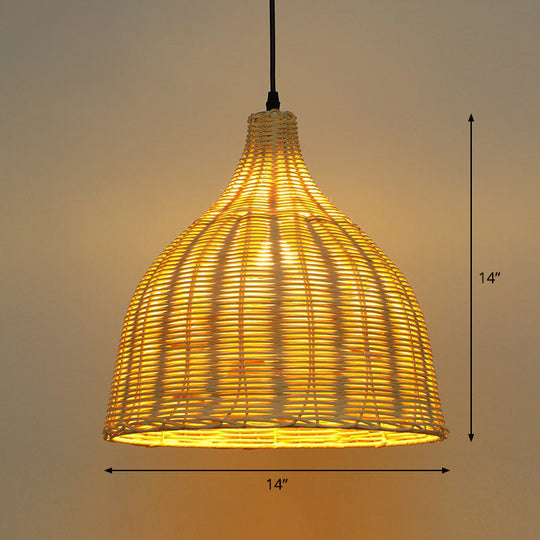 Bamboo Tea Room Pendant Lamp: Asian-Inspired Wood Ceiling Light With Bell Shade And Single Bulb / 14