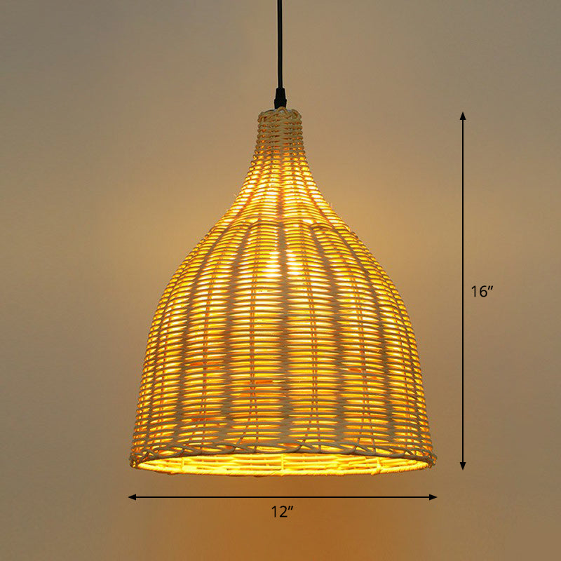 Bamboo Tea Room Pendant Lamp: Asian-Inspired Wood Ceiling Light With Bell Shade And Single Bulb / 12