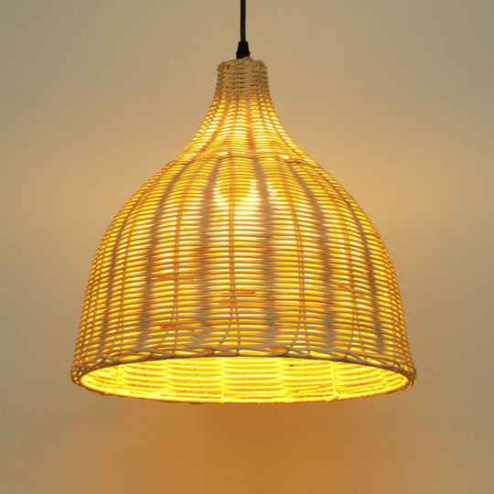 Bamboo Asian Pendant Lamp: Bell Shade Tea Room Ceiling Suspension Light – Single-Bulb Wood Design