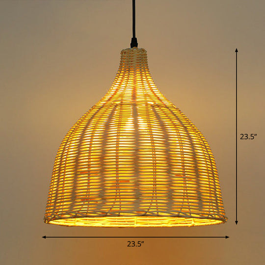 Bamboo Tea Room Pendant Lamp: Asian-Inspired Wood Ceiling Light With Bell Shade And Single Bulb /