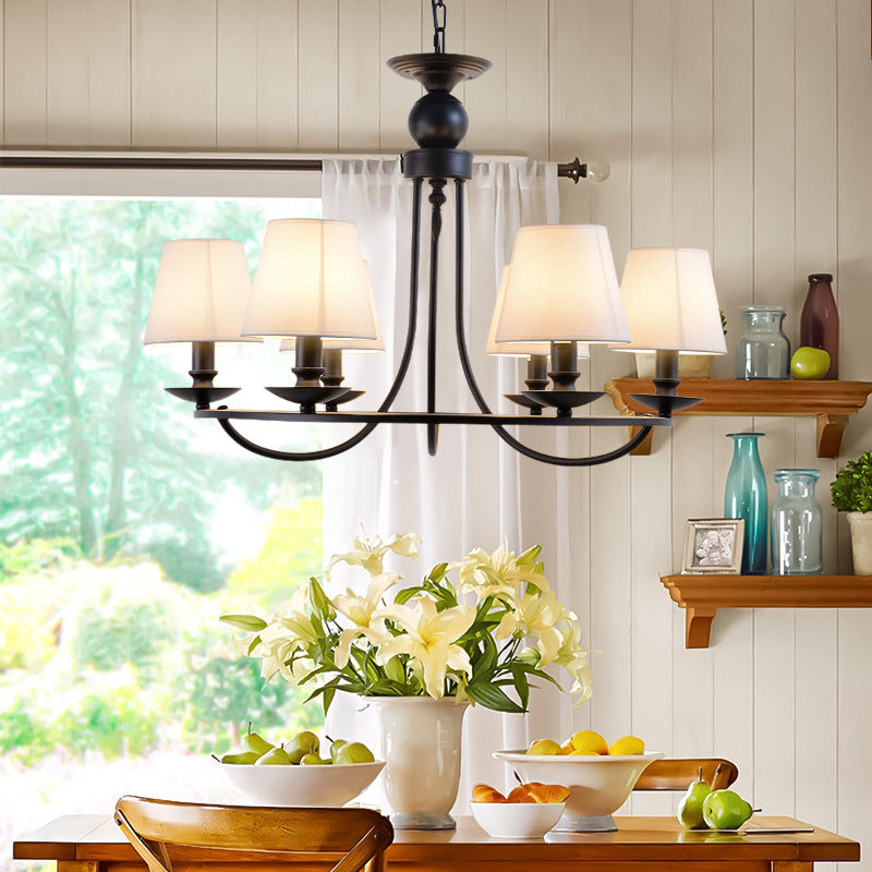 Country Style Conical Chandelier With Fabric Pendant For Dining Room Lighting