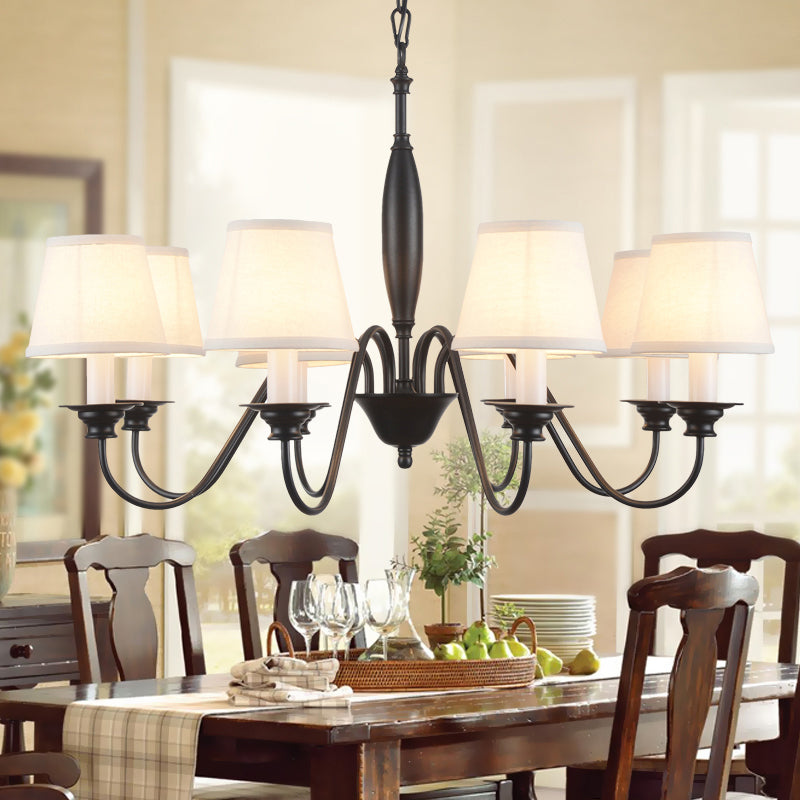 Rustic Black Candle Chandelier With Tapered Fabric Shade Perfect Hanging Light For Restaurants