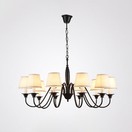 Rustic Black Candle Chandelier With Tapered Fabric Shade Perfect Hanging Light For Restaurants