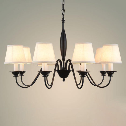 Rustic Black Candle Chandelier With Tapered Fabric Shade Perfect Hanging Light For Restaurants