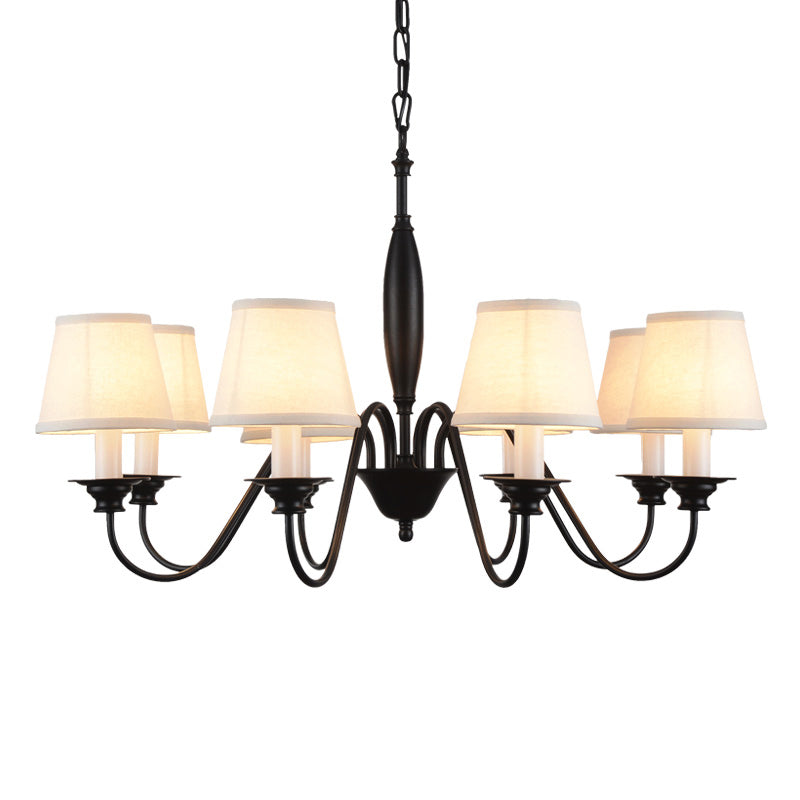 Rustic Black Candle Chandelier With Tapered Fabric Shade Perfect Hanging Light For Restaurants