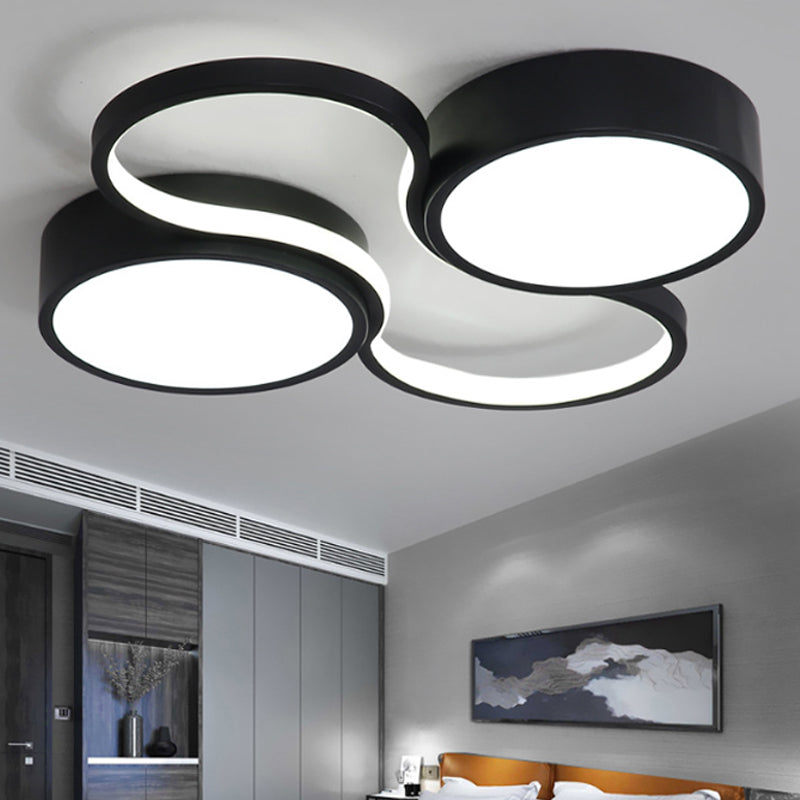 Contemporary LED Flush Mount Lamp - Black/White Circular Design - 19.5"/23.5" Wide - Acrylic Shade - Warm/White Light - Bedroom Ceiling Lighting