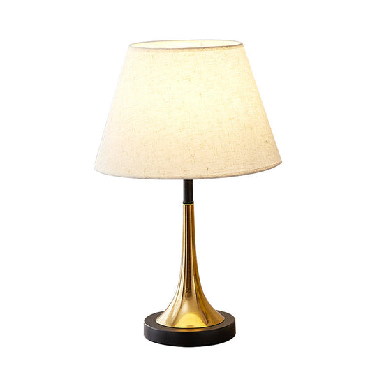 Simplicity 1-Light White Table Lamp With Fabric Shade And Brass-Black Base