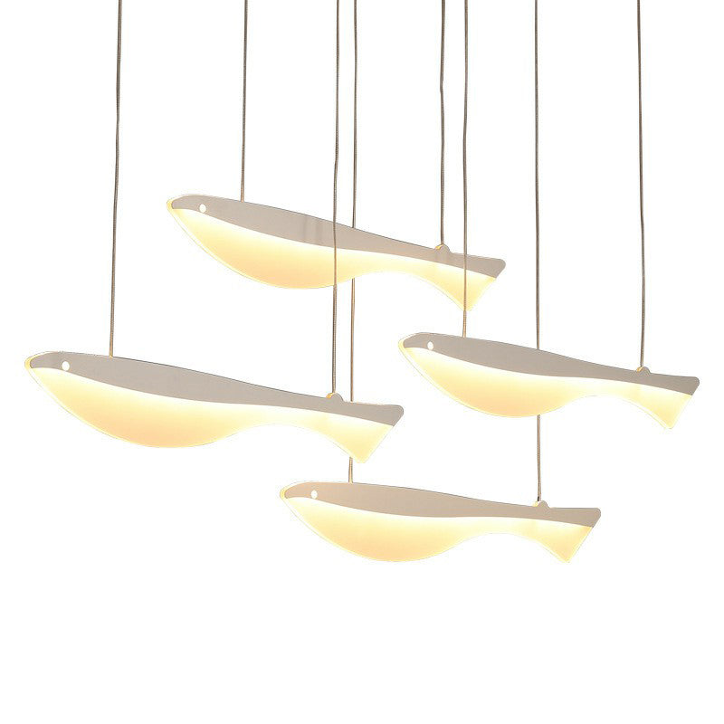 White Fish Cluster Pendant Light: Artistic Acrylic Led Ceiling Lamp For Restaurants